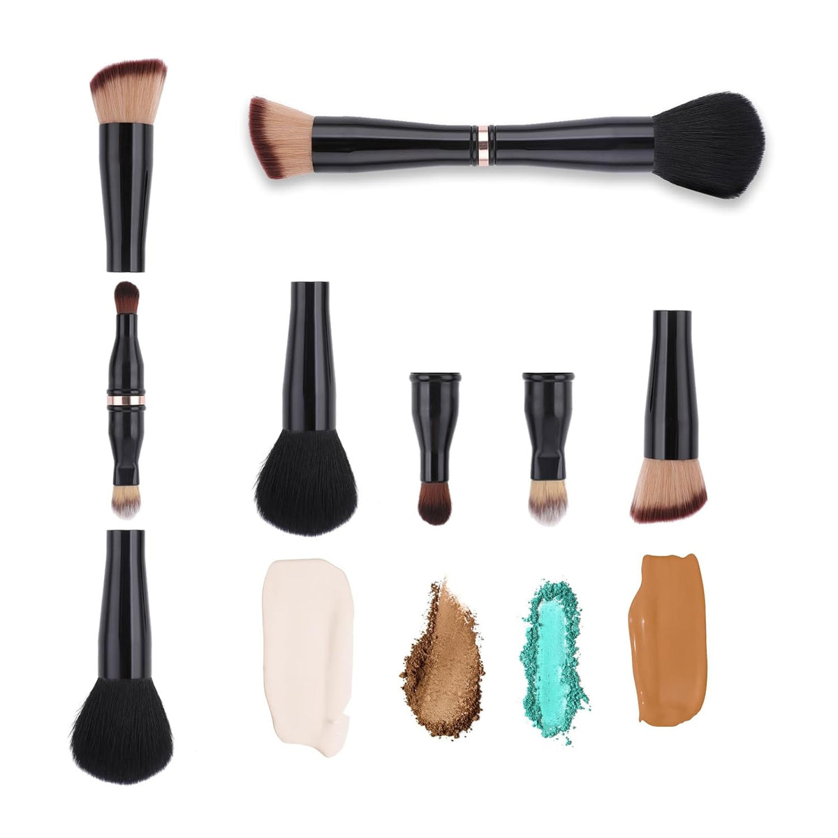 4-in-1 Makeup Brush Set with Detachable Face & Eye Brushes