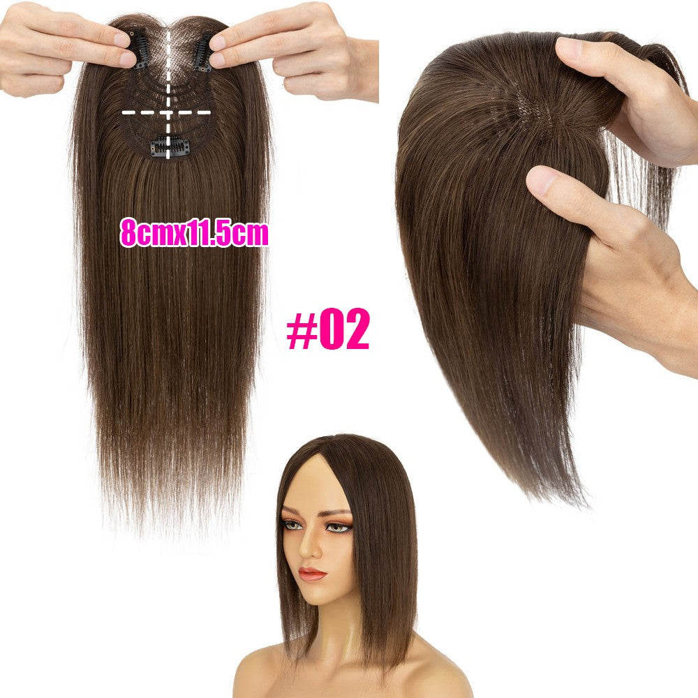 Clip-In Hair Topper with Bangs - Remy Human Hair, Lace Base, 10-14 Inches
