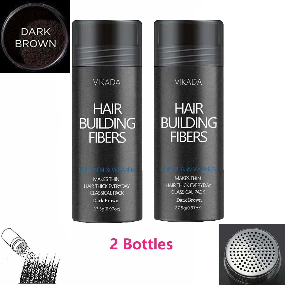 Hair Building Fibers Dark Brown 27.5g - 2 Pack