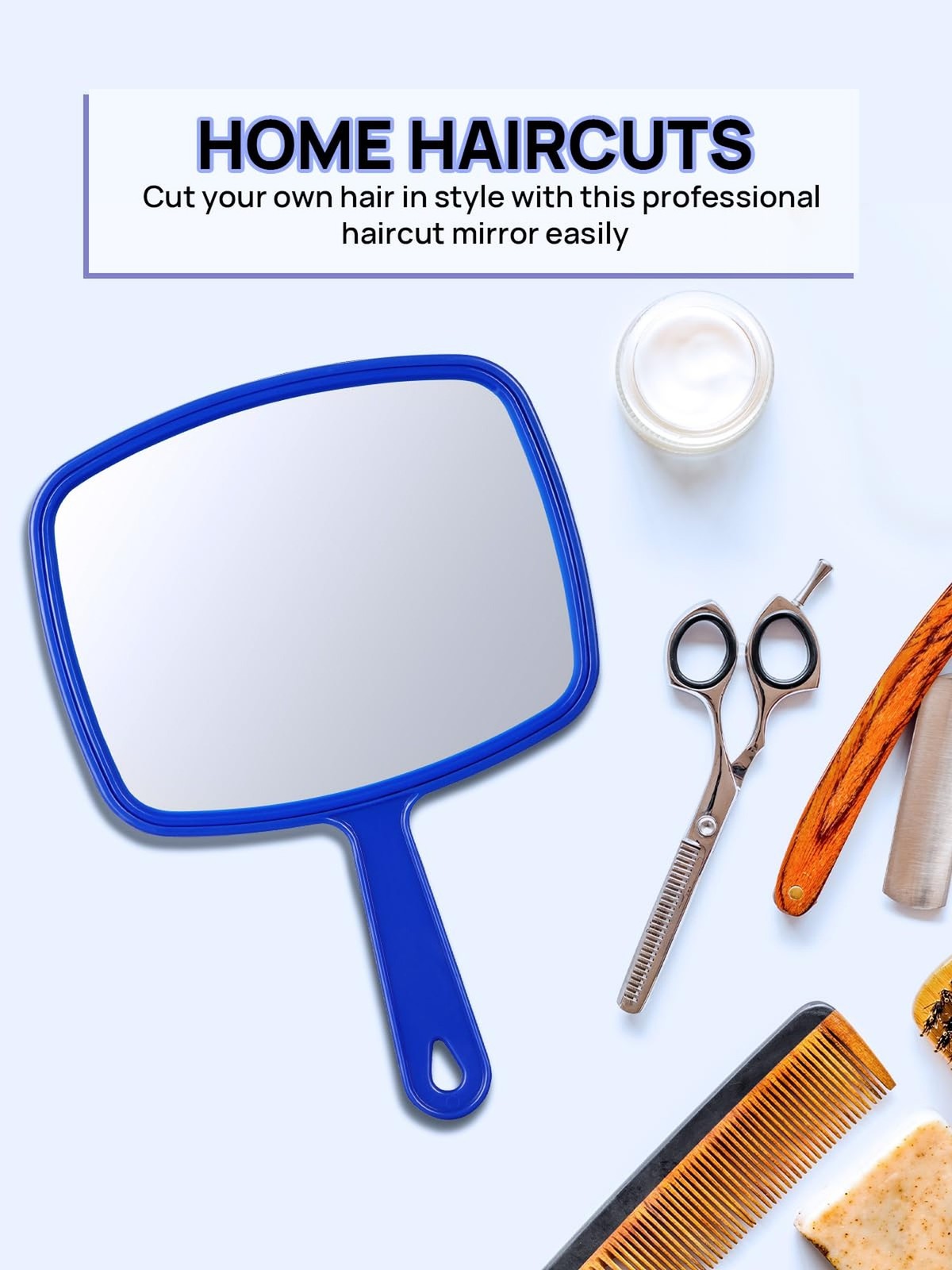 Handheld Mirror with Handle - Blue Wall-Mount Design, 9.3 Inch