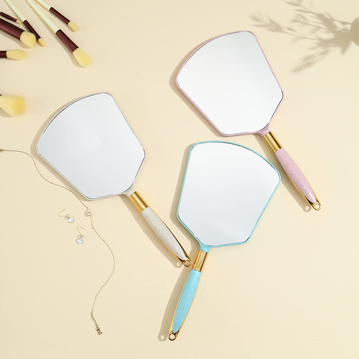 White Handheld Makeup Mirror with Handle & Hook Hole 6x6.8 Inch