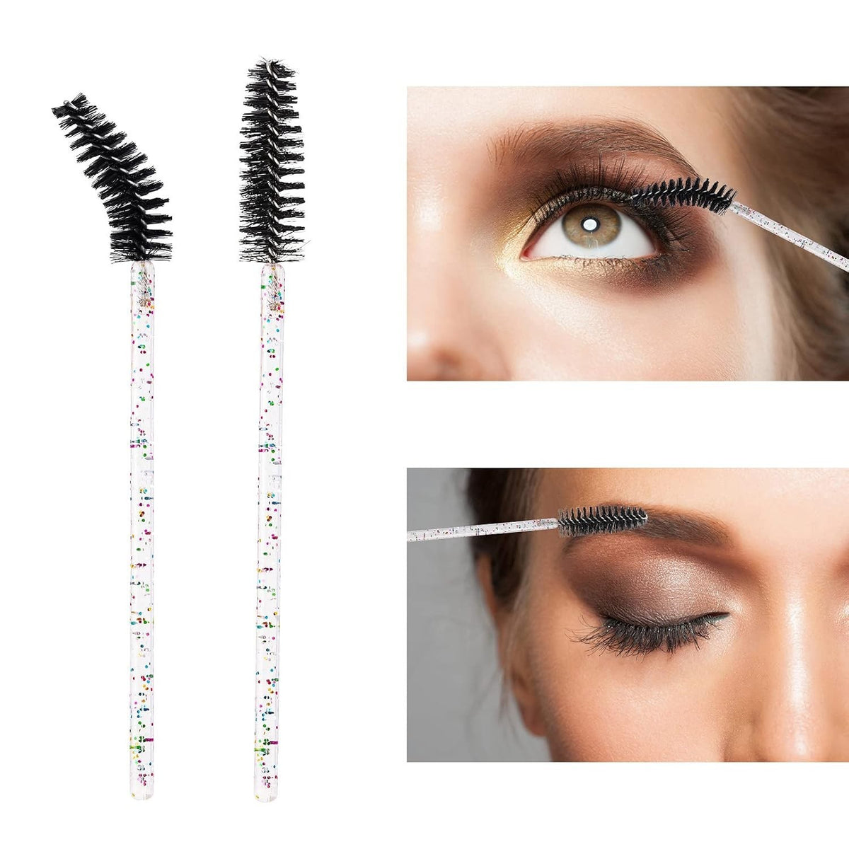Disposable Eyelash Mascara Brushes Set - 100 Soft Fiber Lash Wands & Applicators