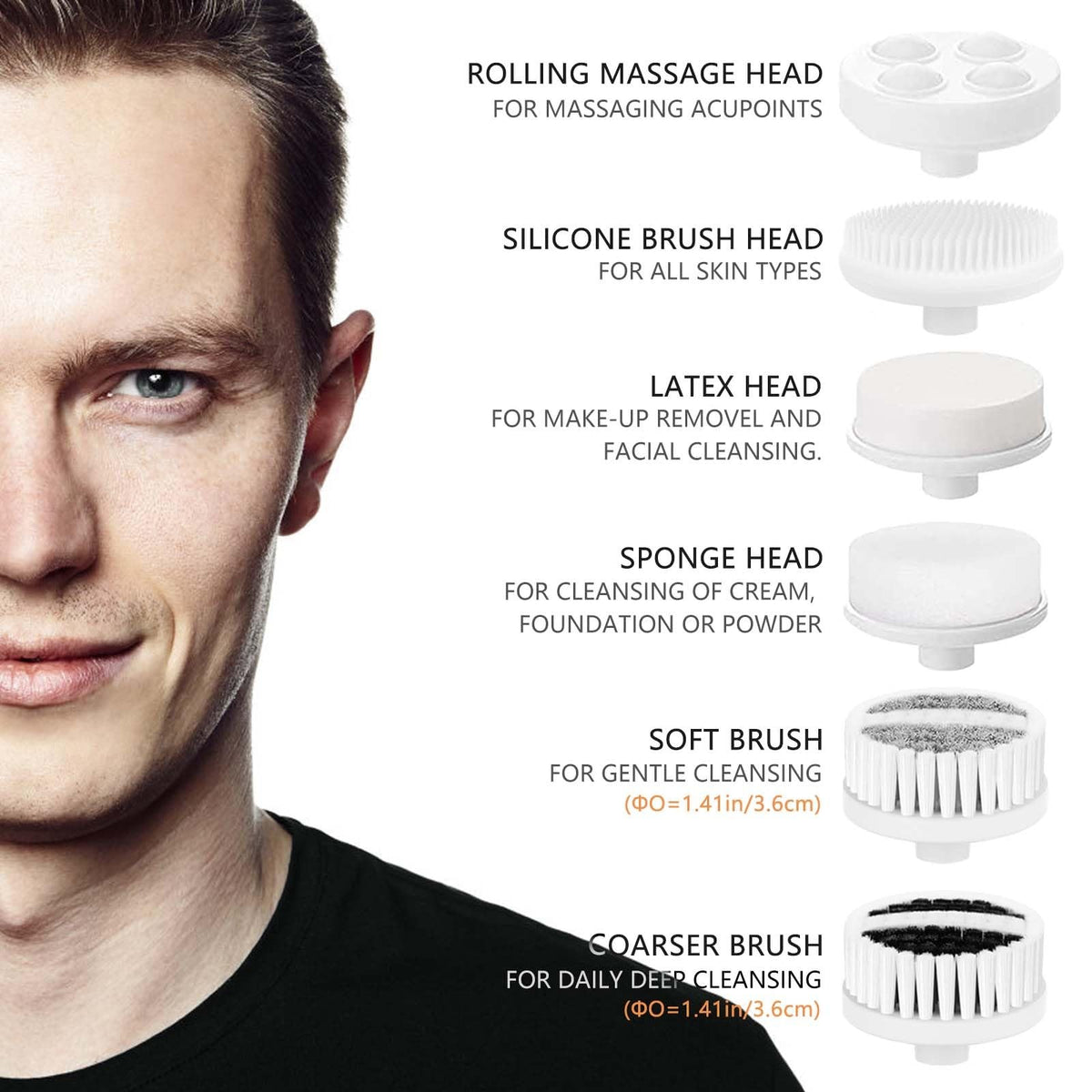 Facial Cleansing Brush Face Scrubber: CLSEVXY Electric 6 in 1, Black