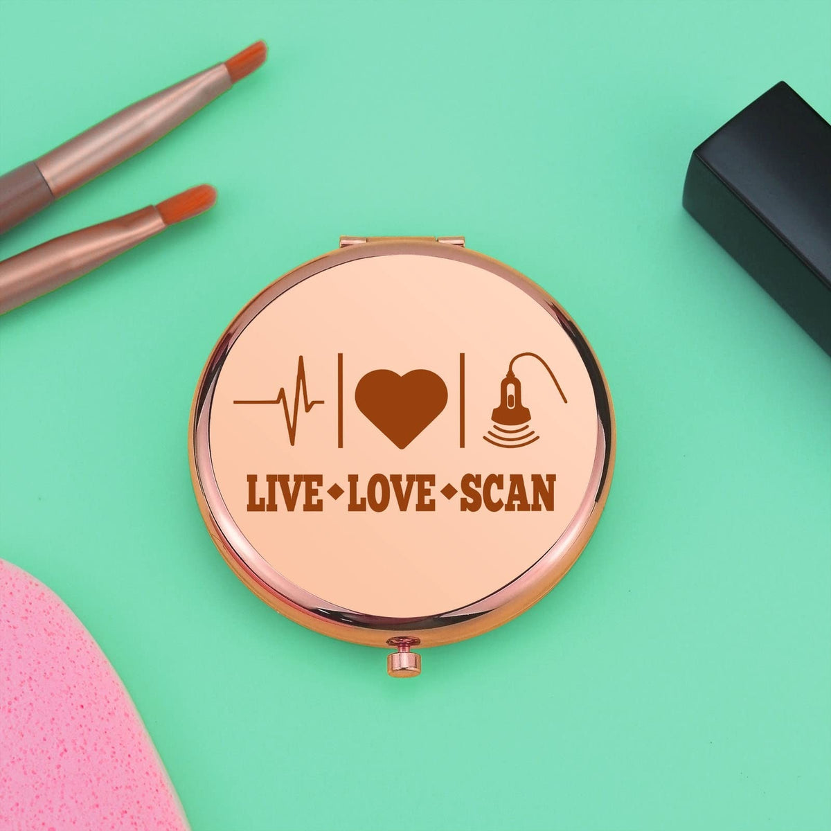 Lightweight Rose Gold Compact Makeup Mirror for Sonographers & Ultrasound Techs