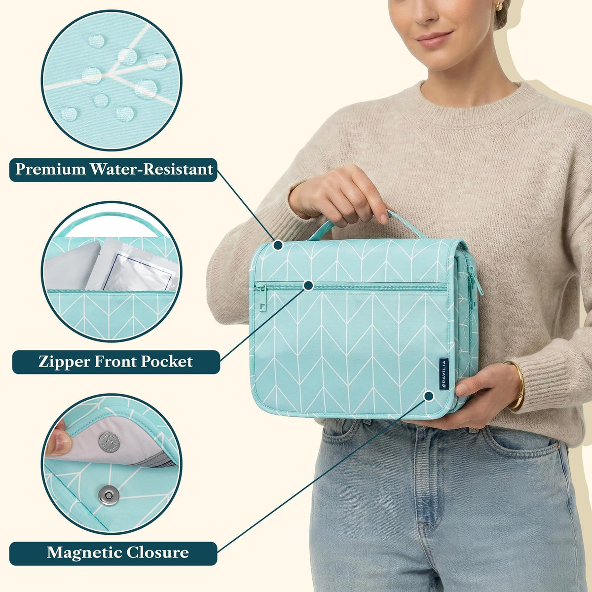 Large Travel Toiletry Bag for Men & Women - Hanging Cosmetic Organizer, Teal