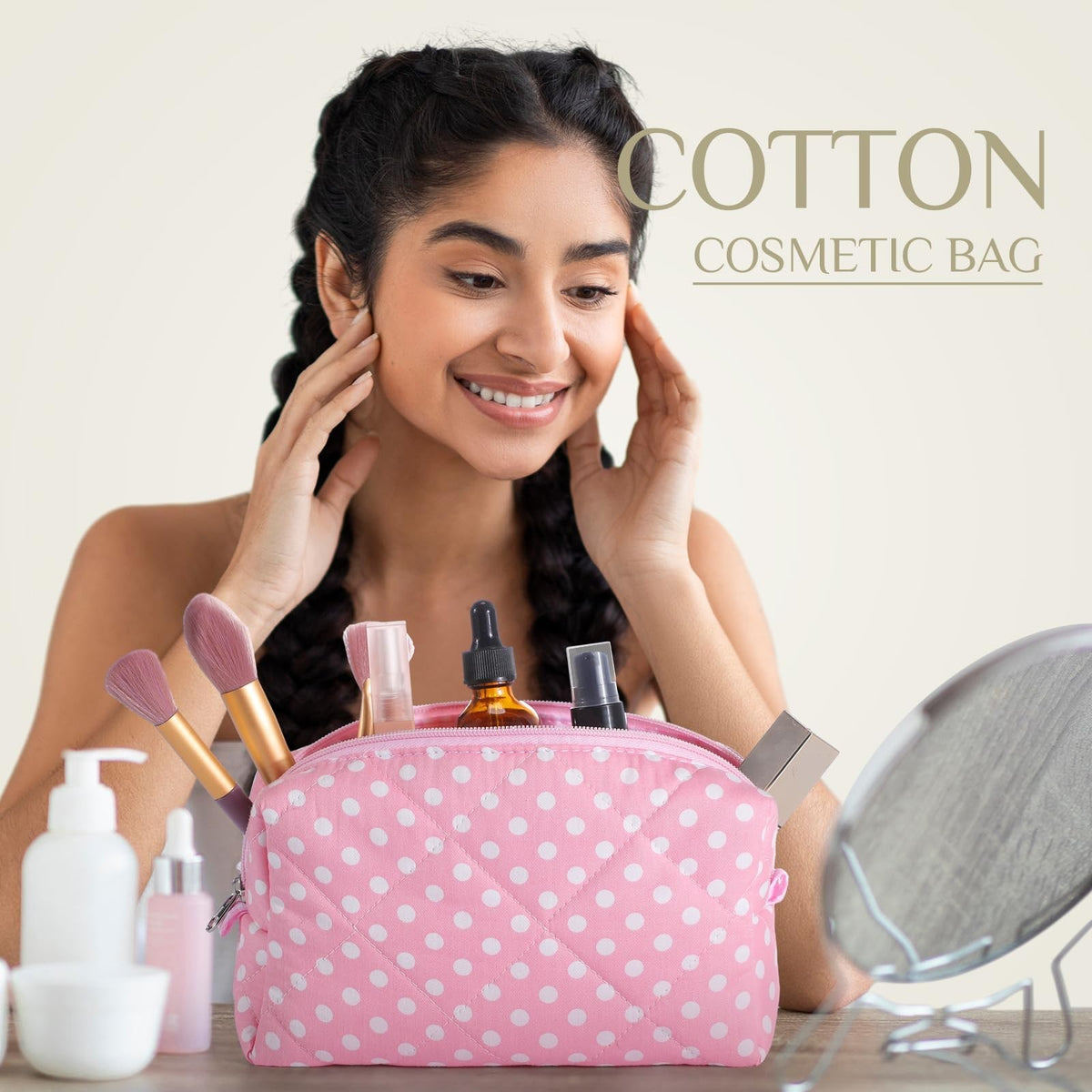 10 Pack Floral Quilted Makeup Bags Cotton Cosmetic Organizer Travel Pouch