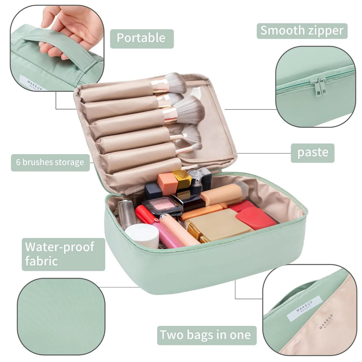 Travel Makeup Bag Cosmetic Organizer with Compartments for Women and Men