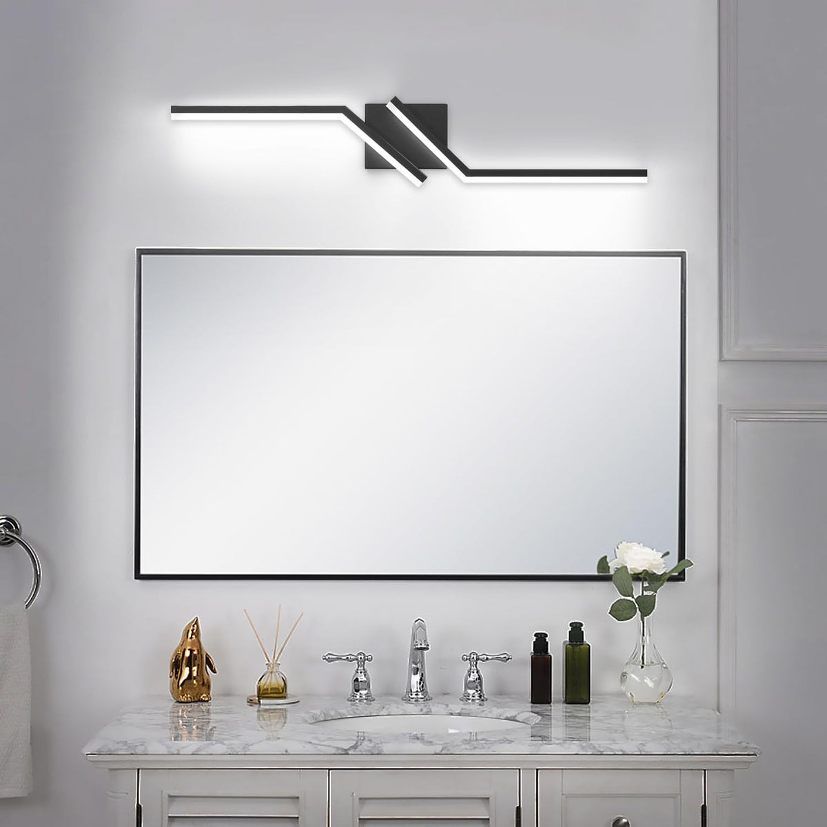 30-Inch Black Modern Dimmable Bathroom Vanity Light Over Mirror