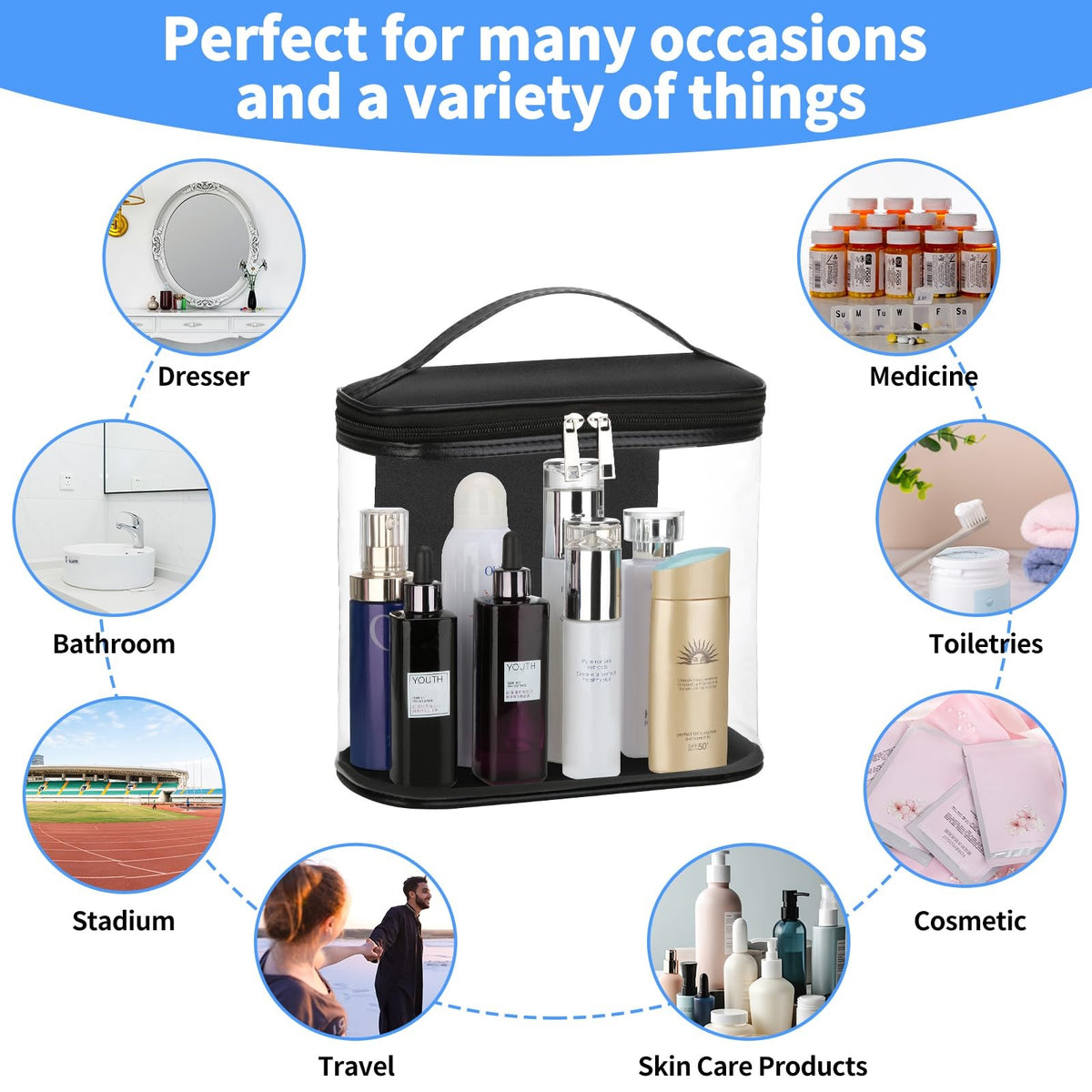 Large Transparent Travel Cosmetic Bag Waterproof Makeup Organizer with Handle