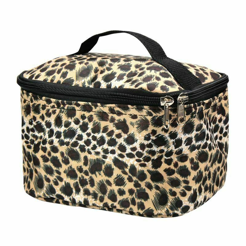 Small Cosmetic Bag with Mirror and Brush Holder - Travel Makeup Organizer