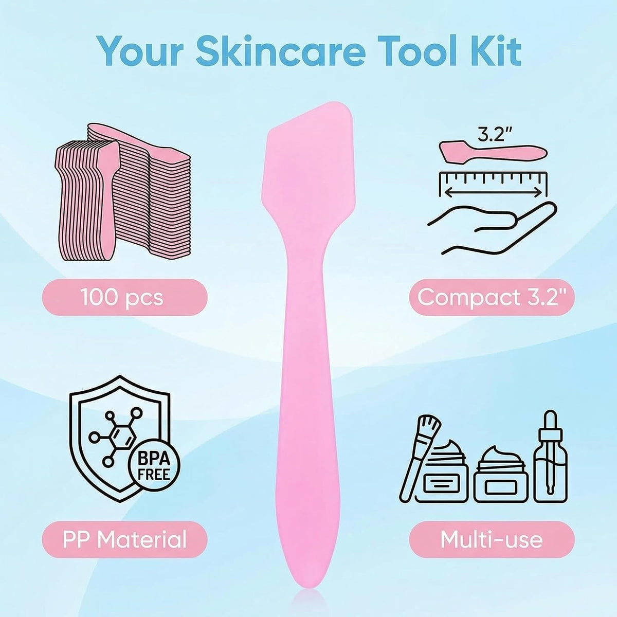 Pink Disposable Cosmetic Spatulas Set - 100 Pcs, 8cm/3inch for Masks & Skincare