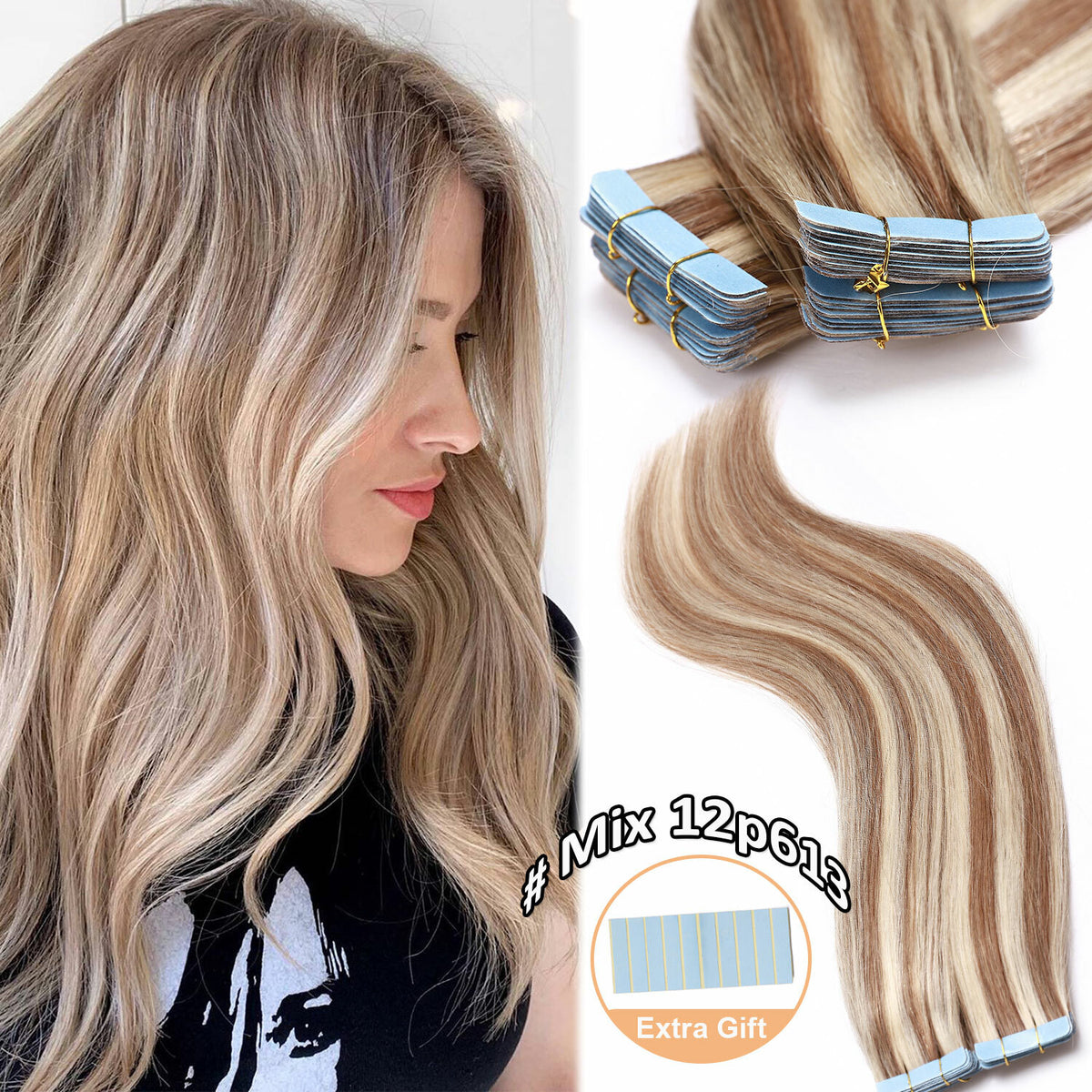 Remy Human Hair Extensions Full Head Tape-In Hair Weft Natural Style & Length