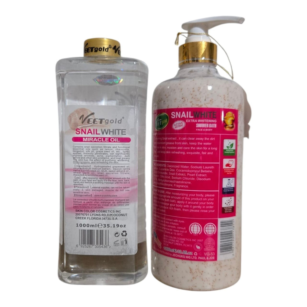 Veet Gold Snail White Corrector & Glowing Face & Body Oil 1000ml SPF 15 + Collagen Shower Gel
