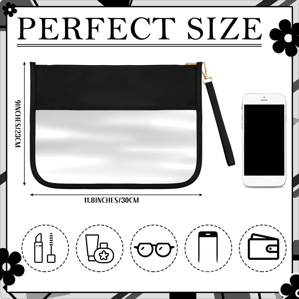 Clear Makeup Bags Set - 6 Travel Pouches with Zipper, Black