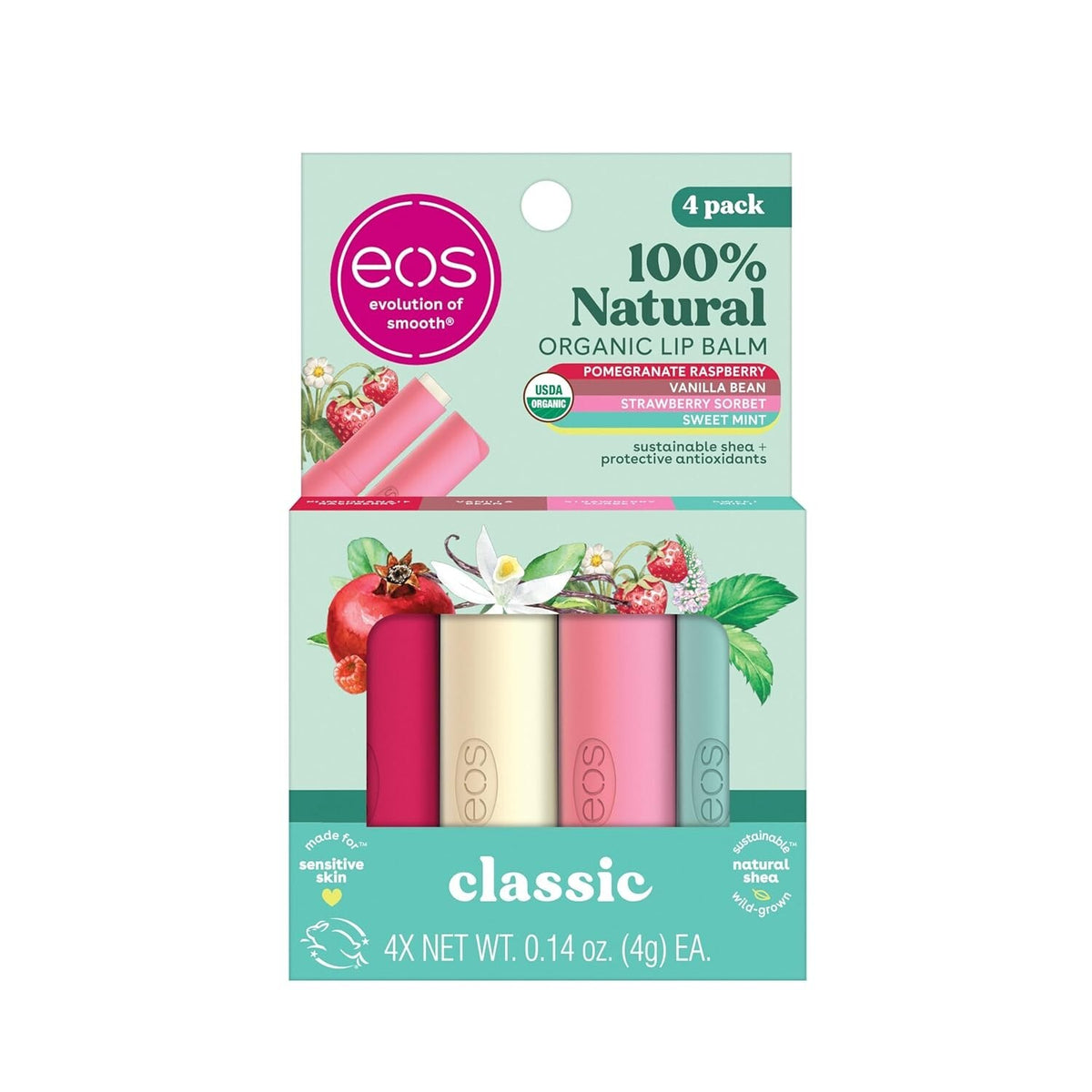 Organic Lip Balm 4-Pack - Hypoallergenic & All-Day Hydration