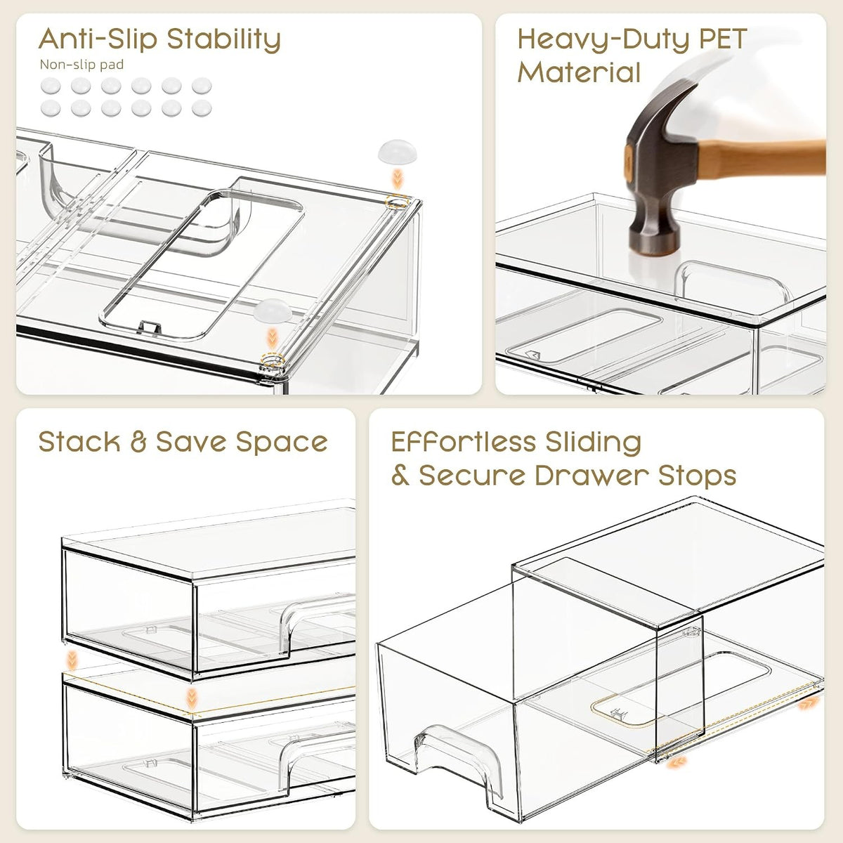 Clear Stackable Acrylic Makeup Storage Drawers 3 Pack Bathroom Organizer