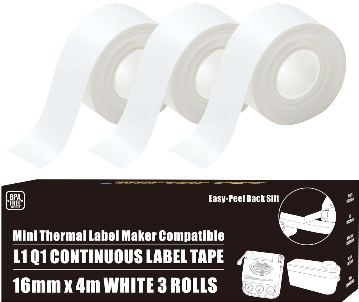Label Tape Refill for MakeID Label Maker - White, 16mm x 4m, Waterproof & Non-Toxic