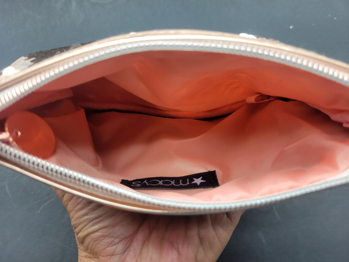 3 Pack Reversible Sequin Makeup Pouches Travel Bag Rose Gold & White
