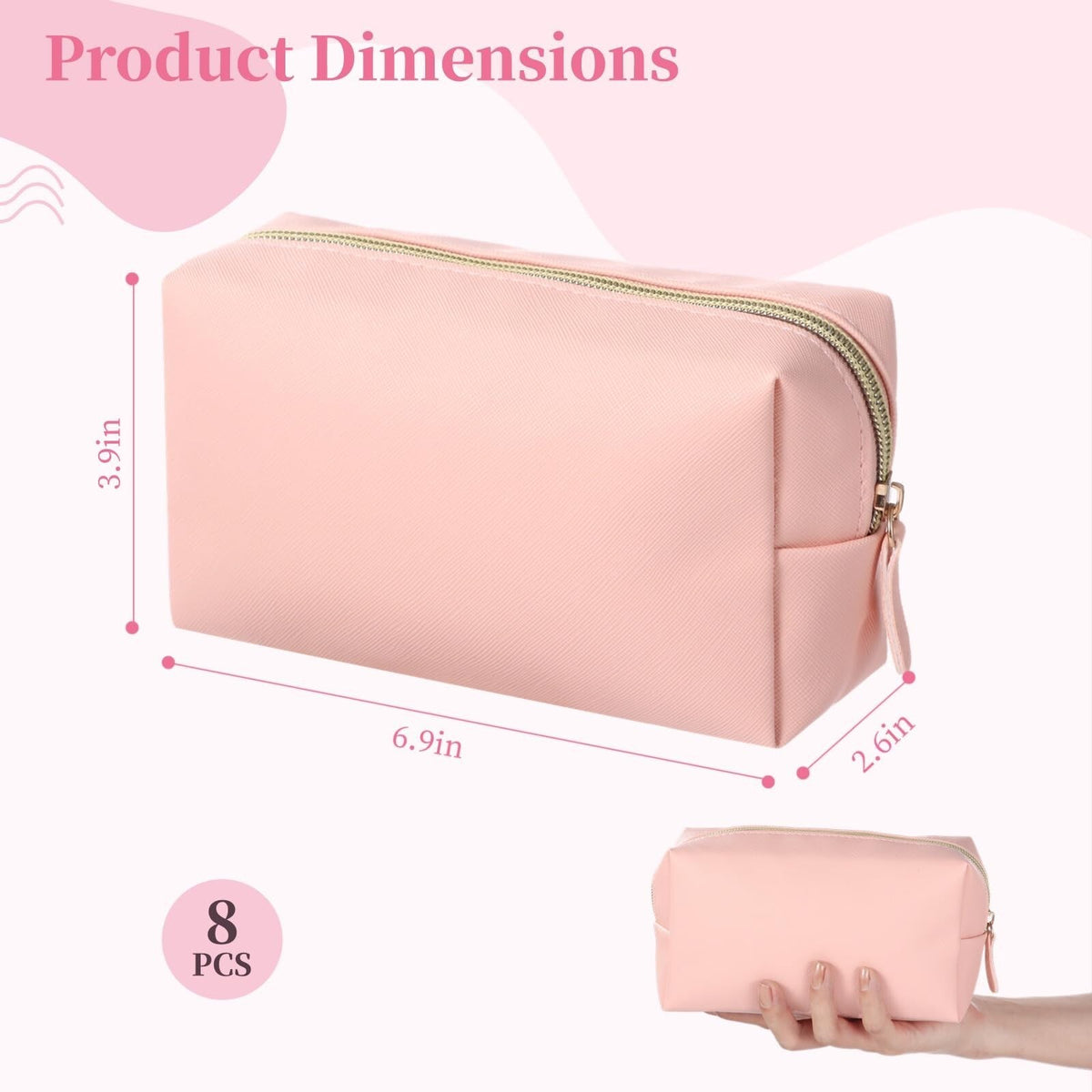 8 Pcs Waterproof Makeup Bags Set - Small PU Leather Cosmetic Organizers for Travel & Daily Use