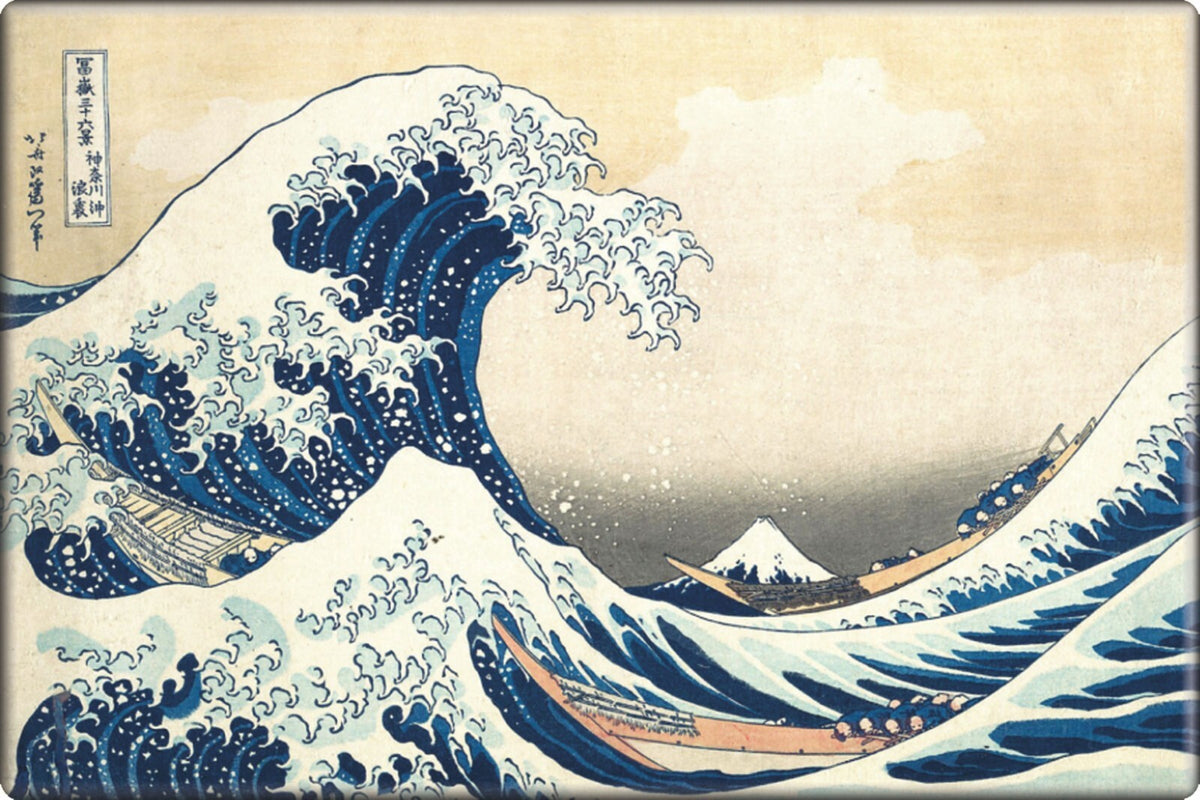 Vintage Art Compact Mirror with Great Wave Off Kanagawa Design - 3x2 Inches