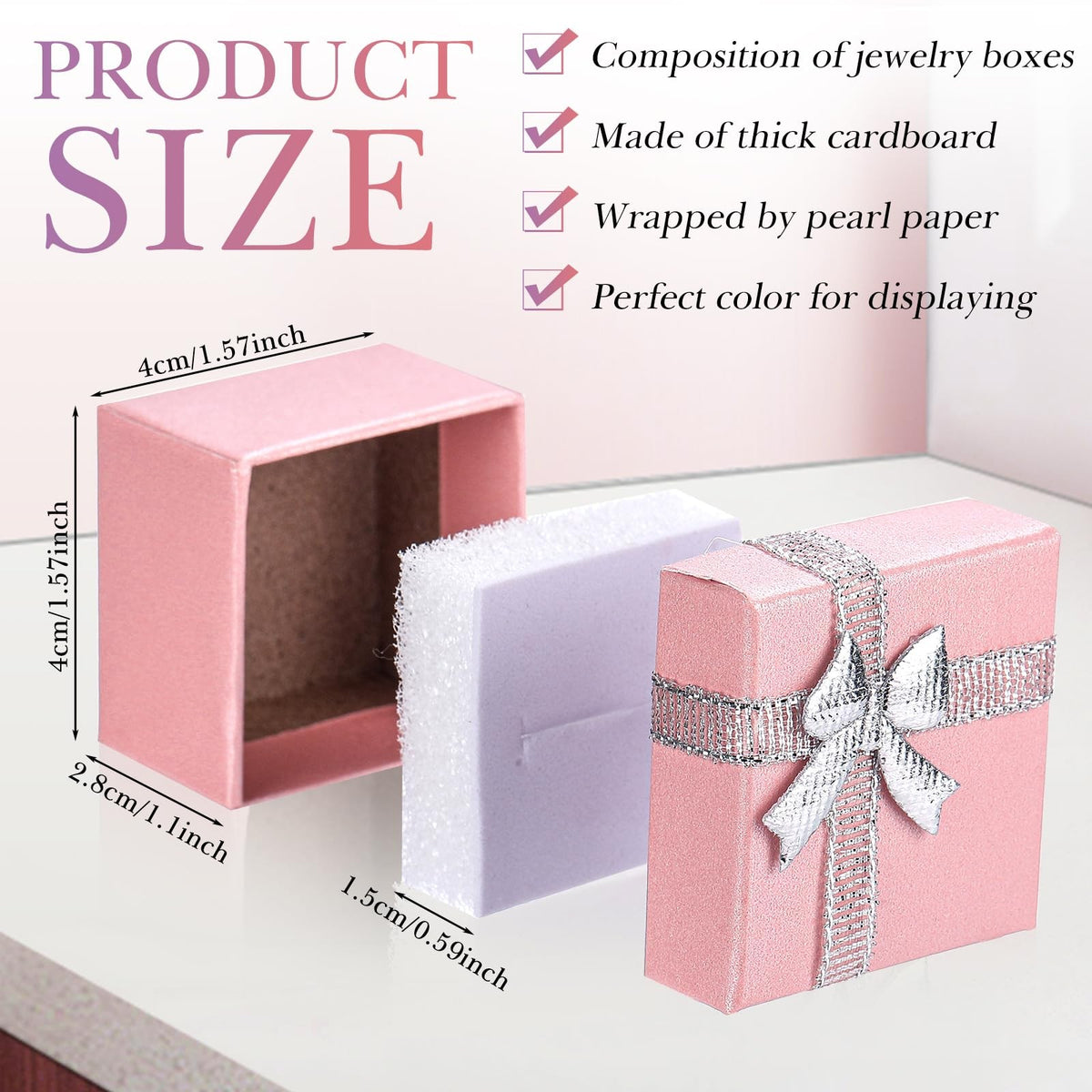 Set of 72 Jewelry Ring Boxes with Colorful Ribbon Bows, 1.6 x 1.6 Inches