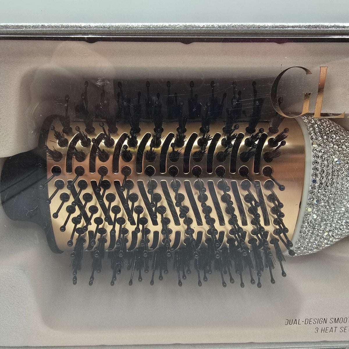 Rhinestone Hair Dryer Hot Air Brush with Bling Silver White Gold