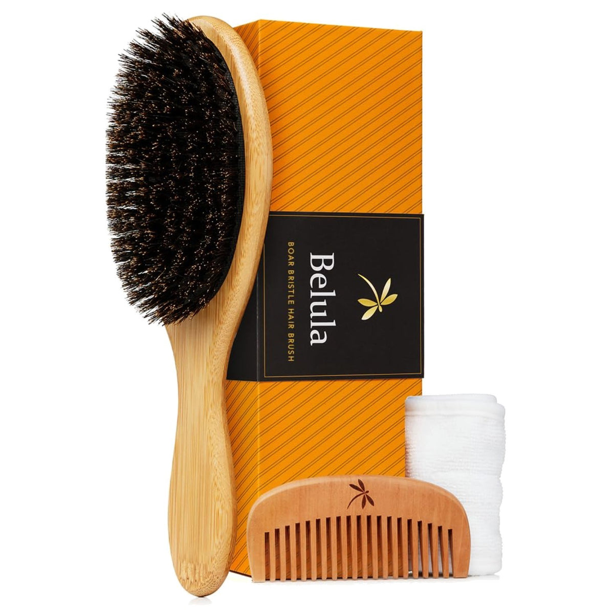 Boar Bristle Hair Brush Set for Fine Hair with Comb & Headband - Natural Shine & Frizz Control