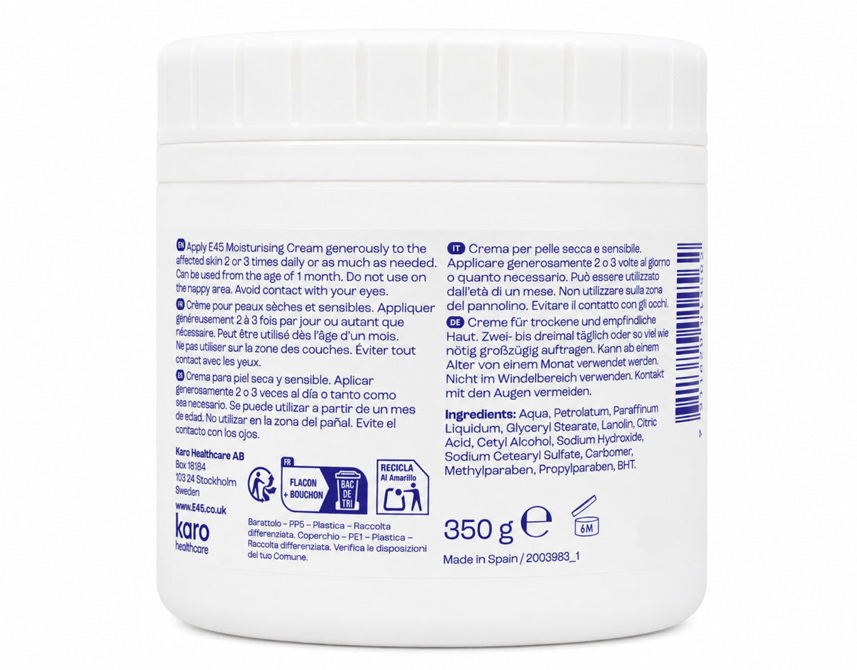 E45 Moisturising Cream 350g - Dry Skin Relief, Fragrance-Free 4 Pack