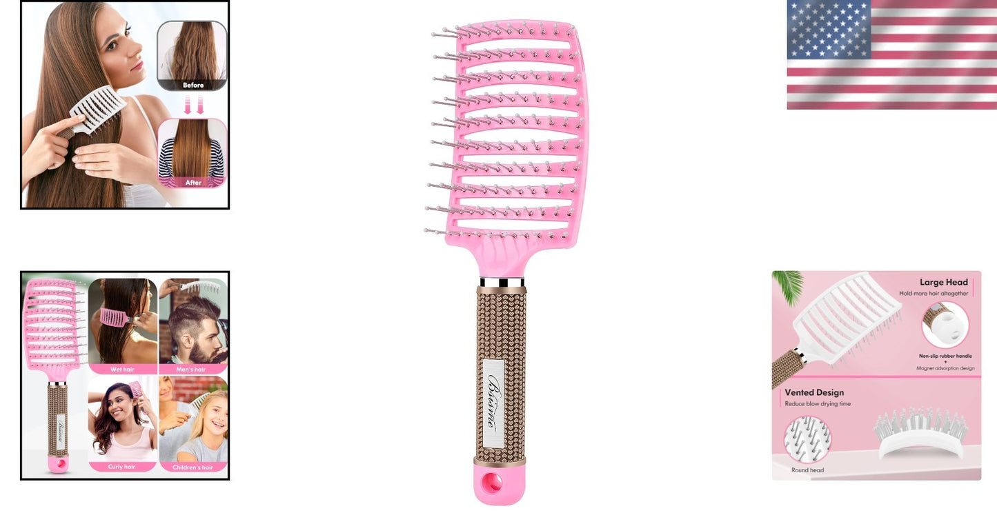 Pink Curved Vented Hair Brush for Faster Blow Drying and Styling