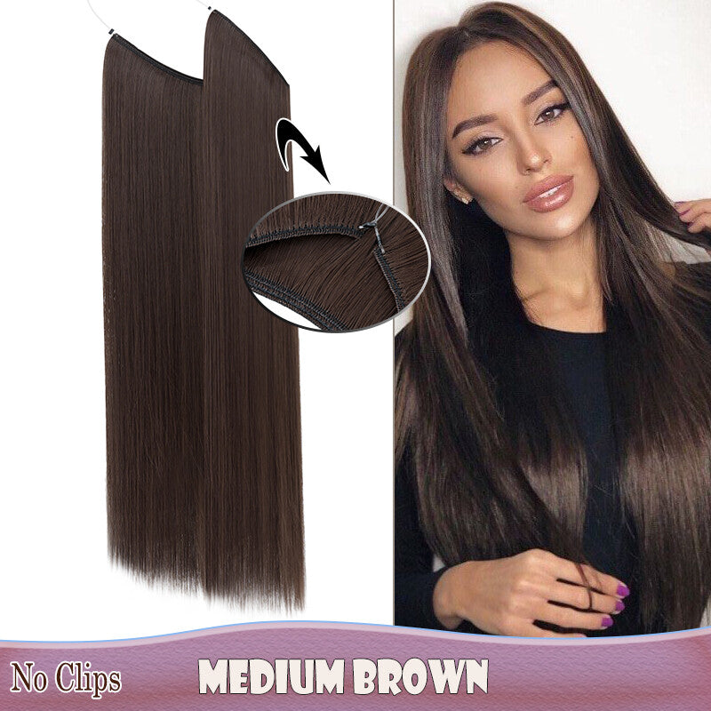 Invisible Wire Clip-In Hair Extensions with Clips & Replacement Wires - Natural & Wavy, 20/24 Inch