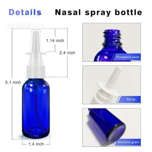 Glass Nasal Spray Bottles Set 8 x 1oz (30ml) with Dropper Funnel Labels - Refillable Portable Fine Mist
