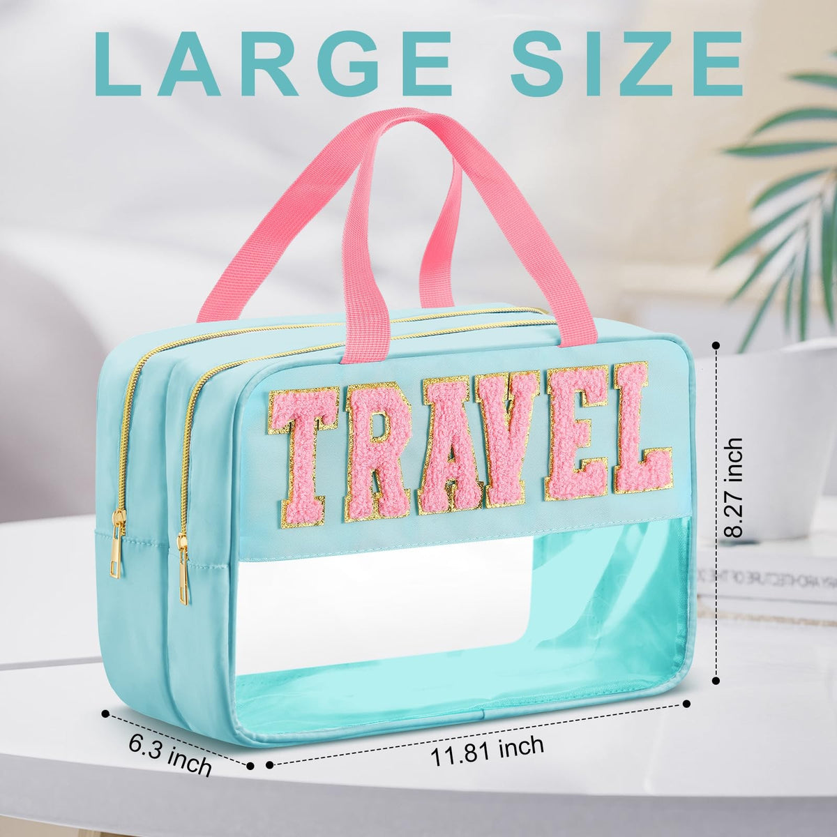 Large Waterproof Travel Cosmetic Bag with Handle and Clear PVC Design
