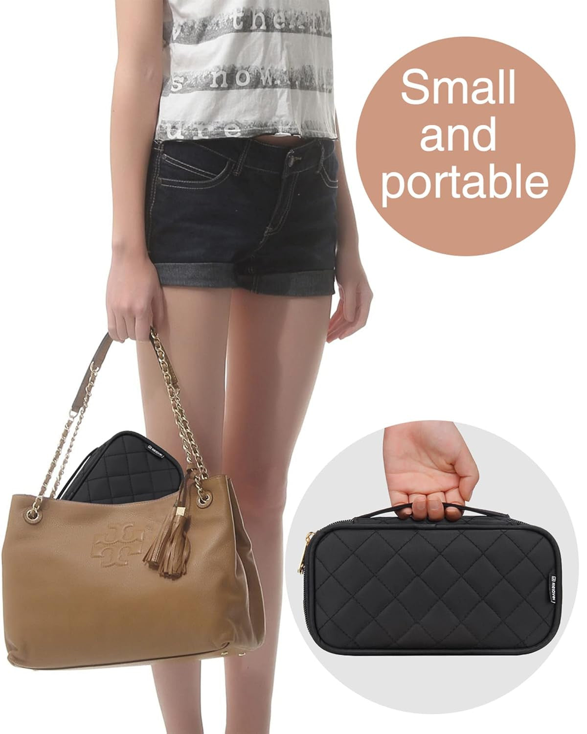 Travel Makeup Bag with Multiple Compartments, Waterproof Small Cosmetic Organizer for Women