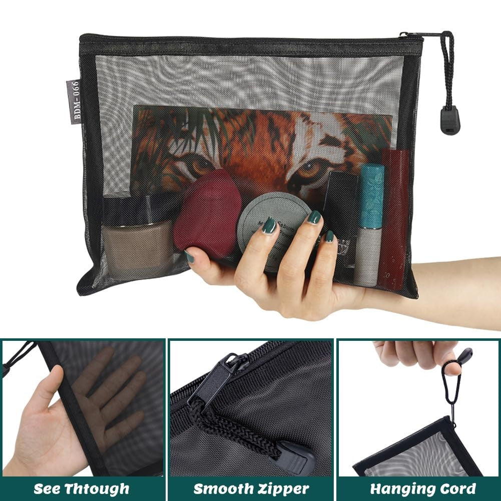 6 Pack Mesh Makeup & Cosmetic Bags Nylon Zipper Organizer Set