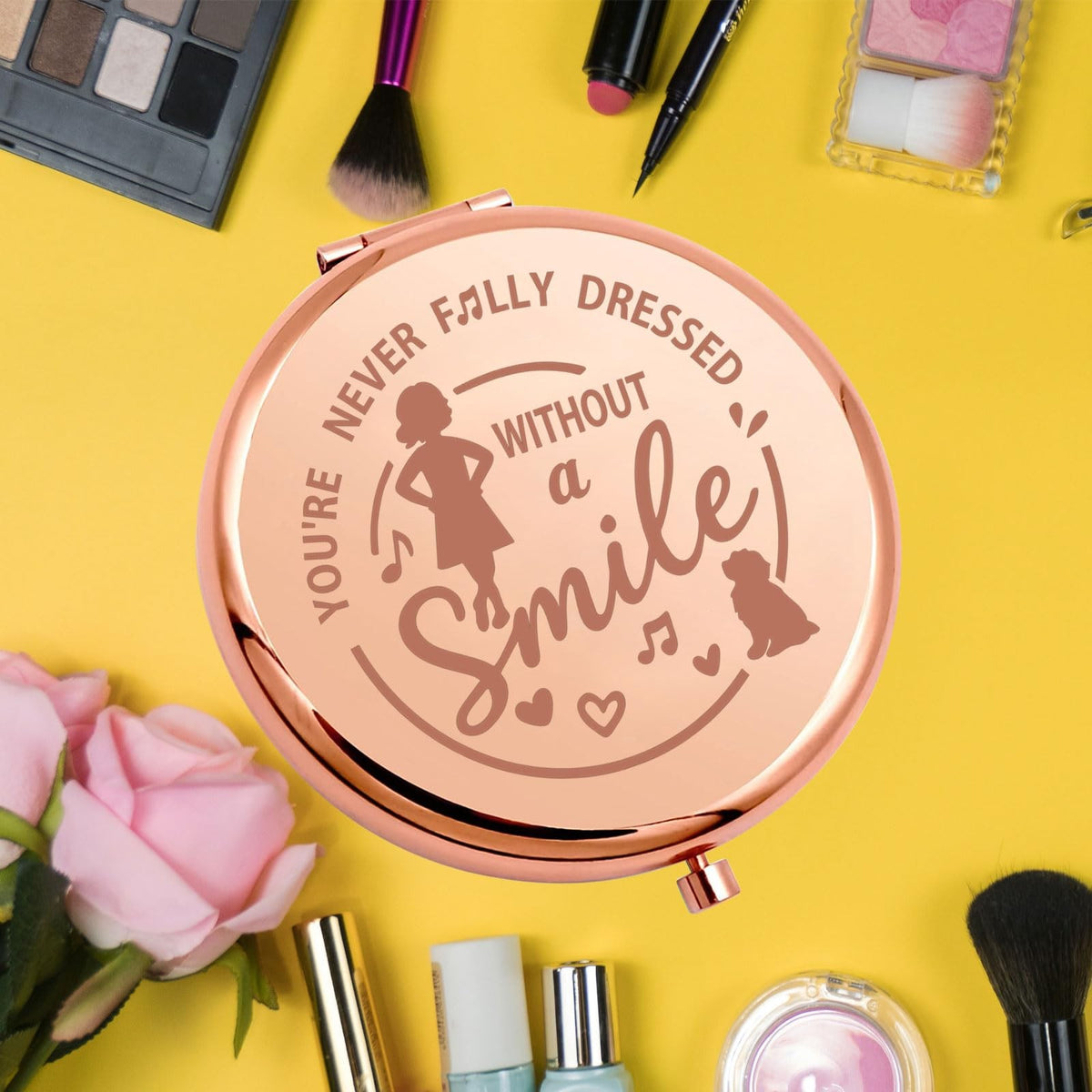 Pocket Mirror with Musical Design - Durable Stainless Steel Compact Mirror - Without Smile