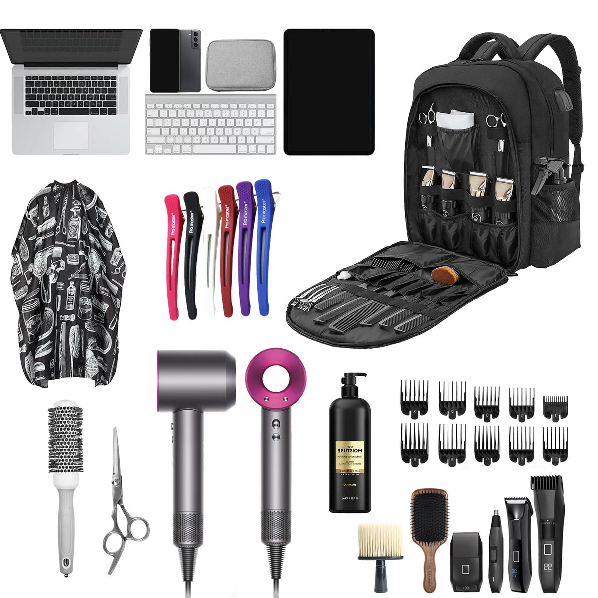 Barber Tools Backpack Bag with USB Port - Portable Clipper Organizer, Large Capacity
