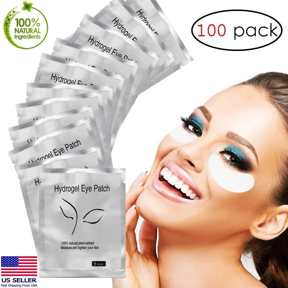 Eyelash Extension Gel Patches - 100 Pairs Under Eye Hydrogel Pads, Lint-Free