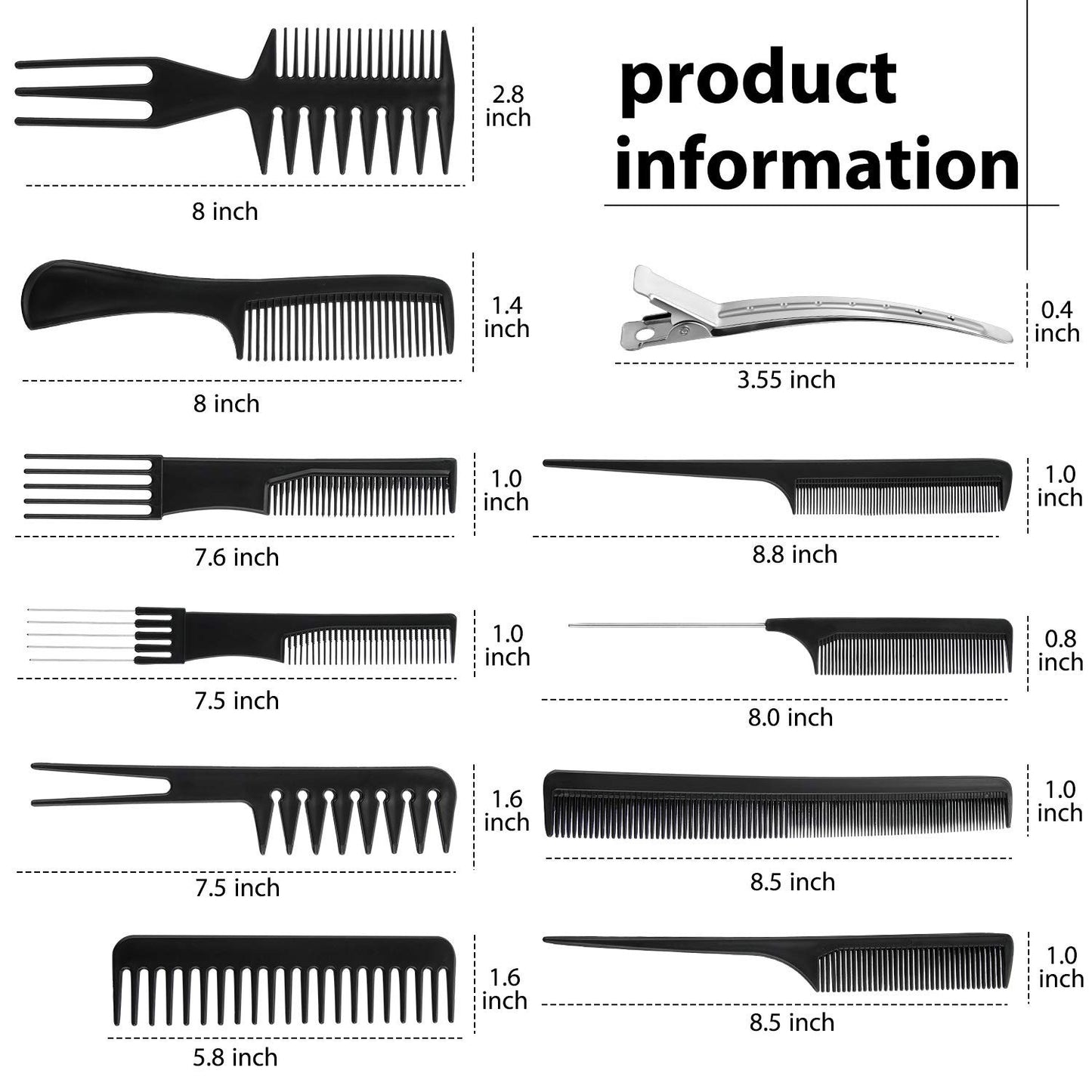 20-Piece Hair Comb Set with Styling Combs and Clips for Cutting & Coloring