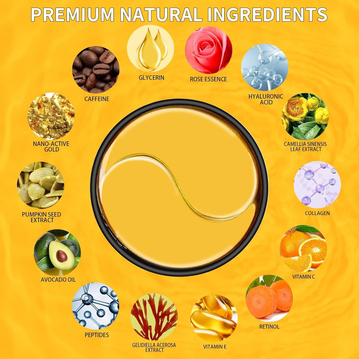 24K Gold Eye Masks for Dark Circles and Puffiness - Hydrating Under Eye Patches