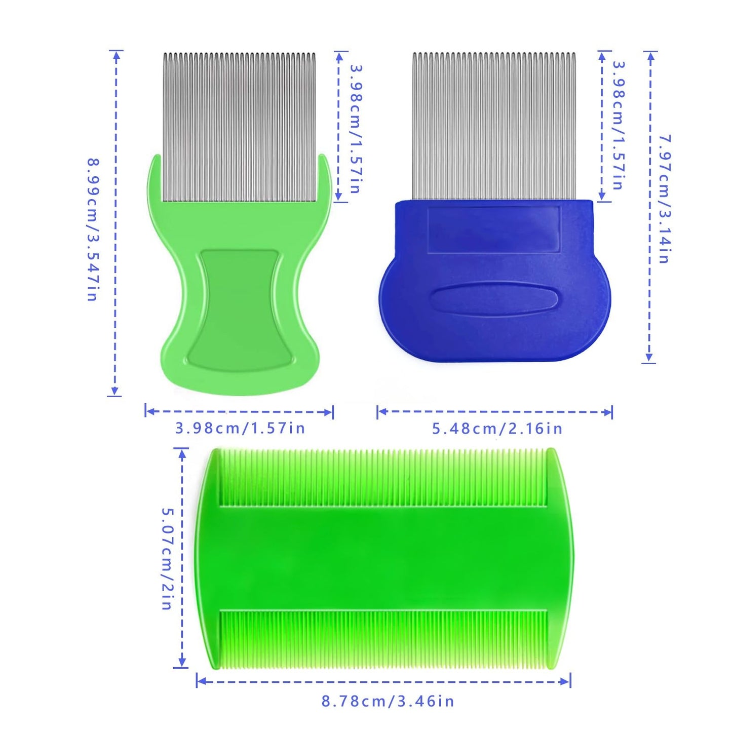 Lice Comb Set - Double Sided Fine Tooth Comb for Head & Pet Flea Removal - 8 Pack