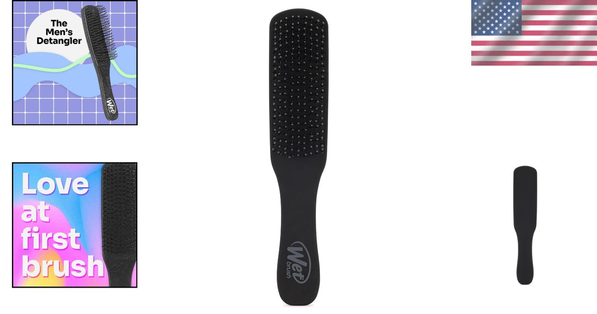 Men's Ergonomic Black Hair Detangler - Scalp Massage & Healthy Hair