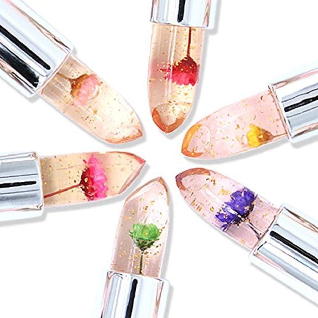 Color Changing Lipstick Set - 6 Crystal Flower Jelly Lip Balms with Moisturizing Ingredients
