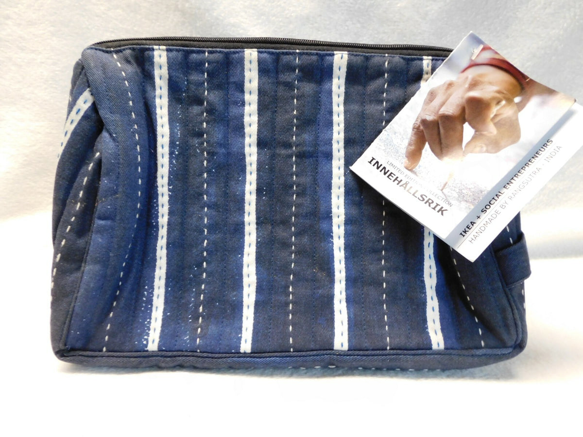 Limited Edition Blue & White Stripe Makeup Bag - Handmade Artisans Gift