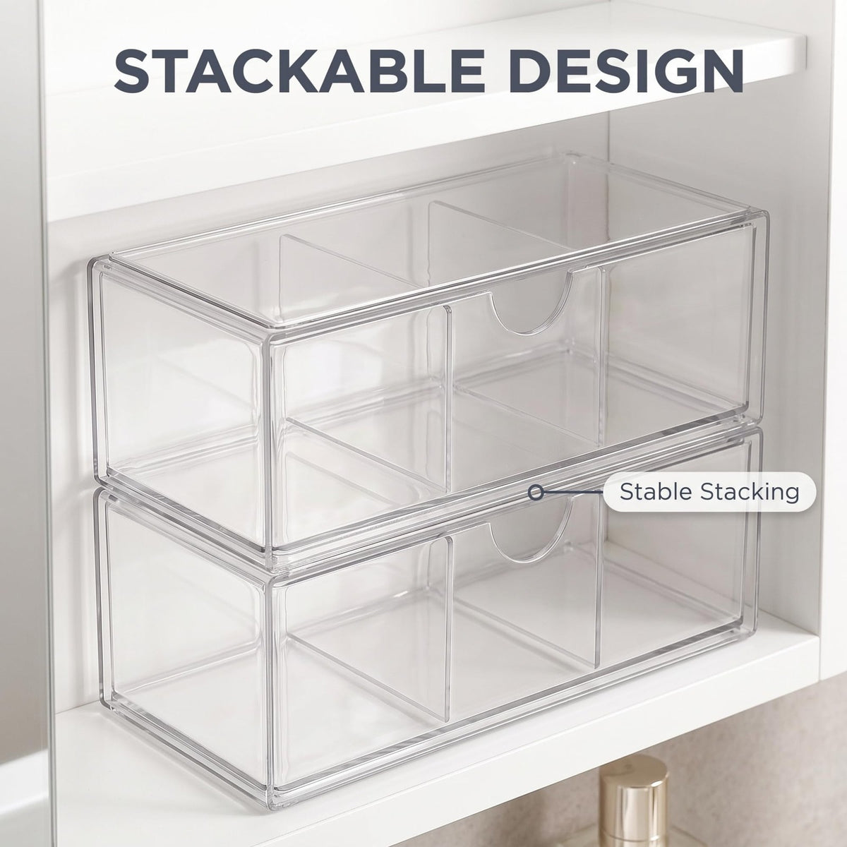 2-Layer Clear Makeup Organizer with Adjustable Dividers - Vanity Storage