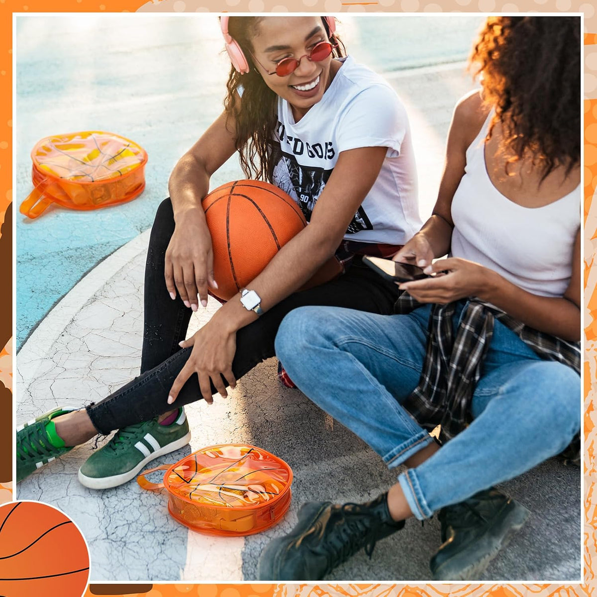 12 Pcs Basketball Cosmetic Bags with Zipper Handle | Travel & Makeup Storage