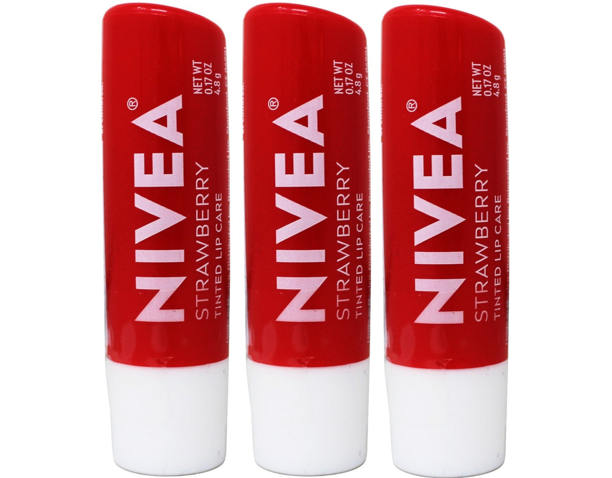 NIVEA Strawberry Lip Balm Tinted Moisturizing Lip Care Set - 3 Pack