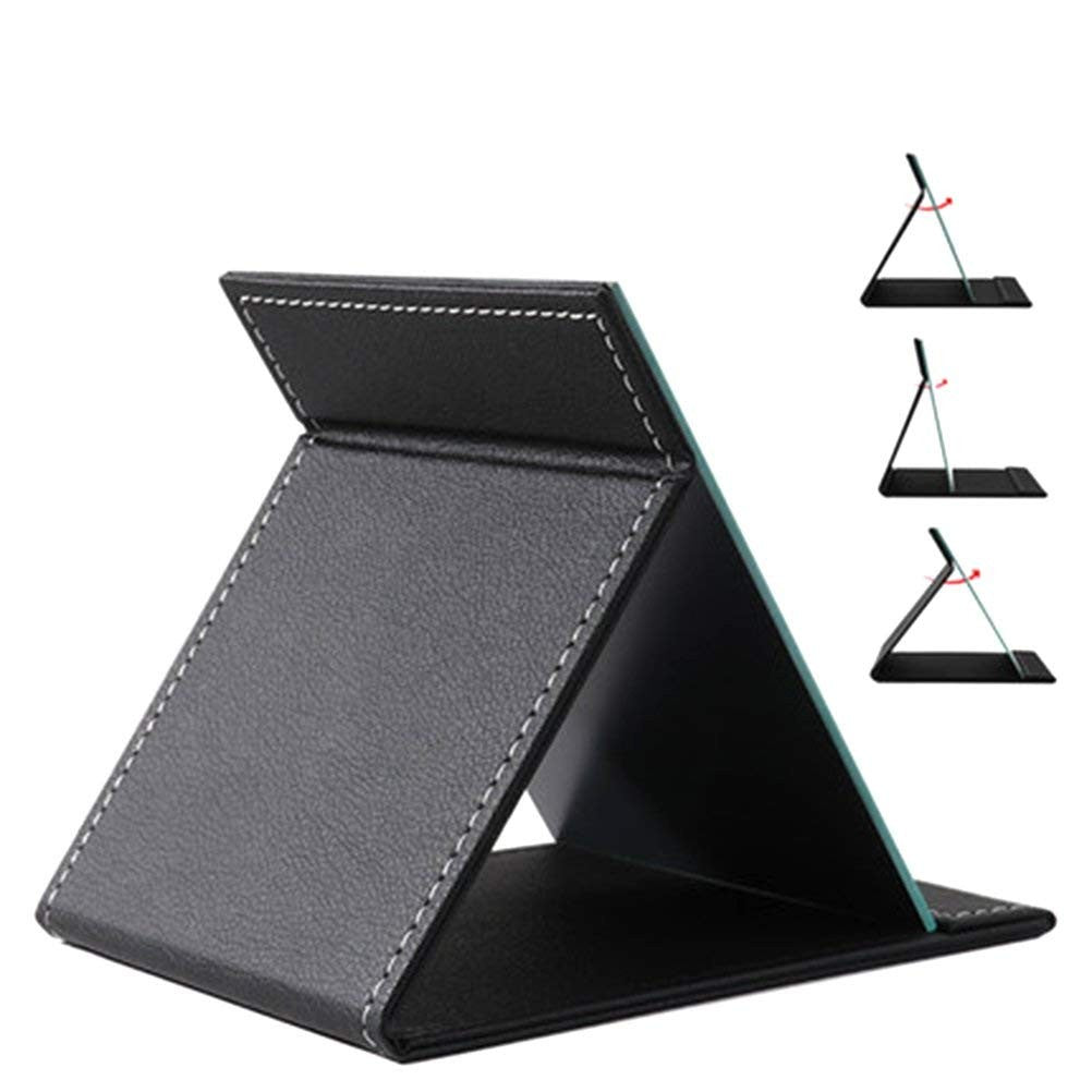 Portable Folding Travel Mirror with PU Leather Frame - Compact & Adjustable