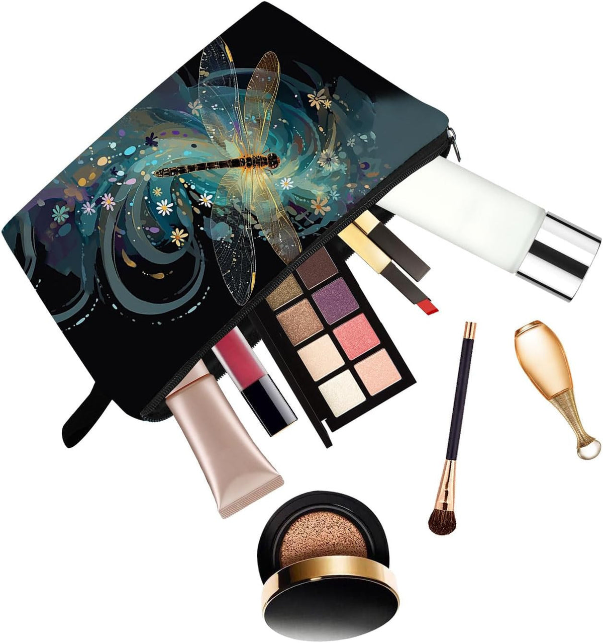 Small Dragonfly Print Cosmetic Bag - Toiletry & Makeup Organizer
