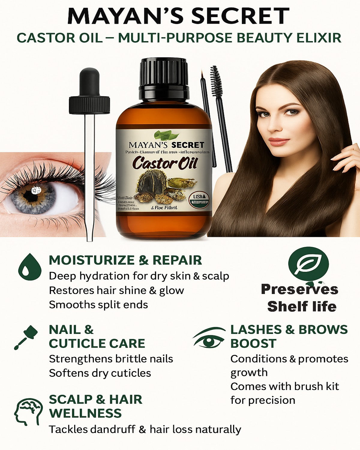 Organic Castor Oil for Hair & Lash Growth - 4oz Cold Pressed & Hexane-Free