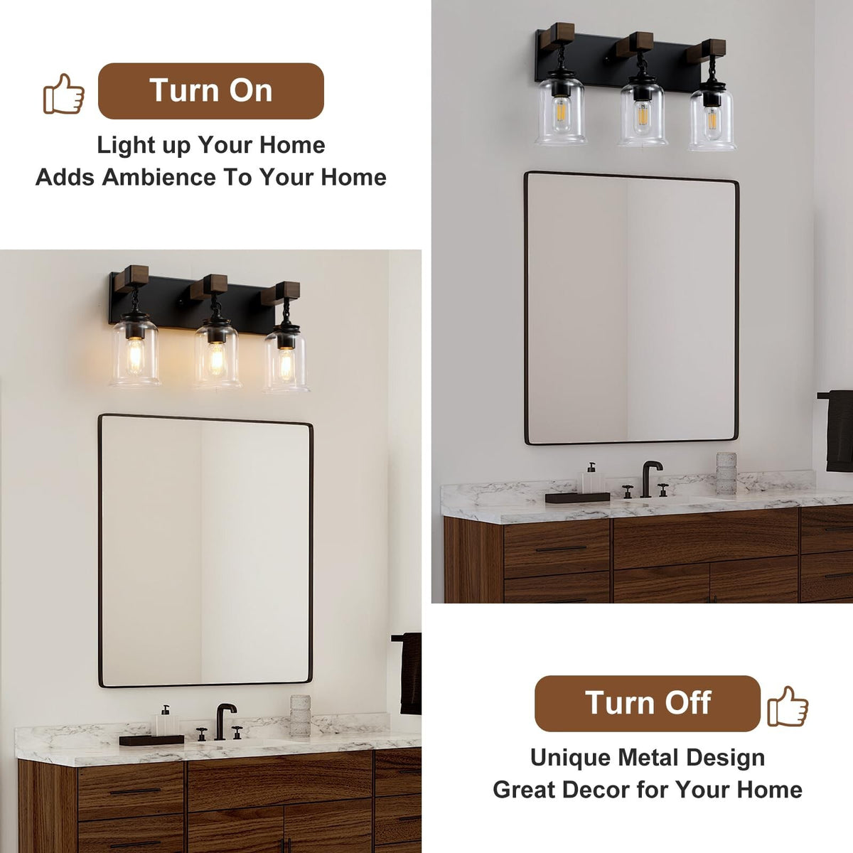 Farmhouse Bathroom Light Fixtures - 3-Light Matte Black Vanity Wall Lamp